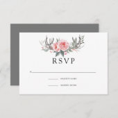 Pink und Gray Boho Blumenhochzeit RSVP Karte (Vorne/Hinten)