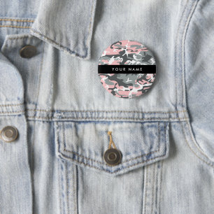 Pink und Gray Camouflage Ihr Name personalisieren Button