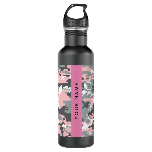 Pink und Gray Camouflage Ihr Name personalisieren Edelstahlflasche (Vorderseite)