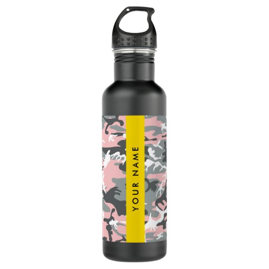 Pink und Gray Camouflage Ihr Name personalisieren Edelstahlflasche (Vorderseite)