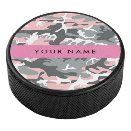Pink und Gray Camouflage Ihr Name personalisieren Eishockey Puck