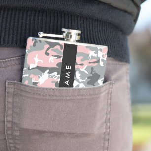 Pink und Gray Camouflage Ihr Name personalisieren Flachmann