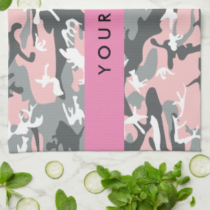 Pink und Gray Camouflage Ihr Name personalisieren Geschirrtuch