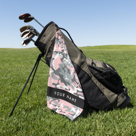 Pink und Gray Camouflage Ihr Name personalisieren Golfhandtuch (Gras)