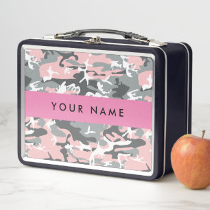 Pink und Gray Camouflage Ihr Name personalisieren Metall Brotdose