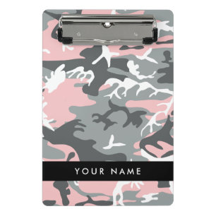 Pink und Gray Camouflage Ihr Name personalisieren Mini Klemmbrett