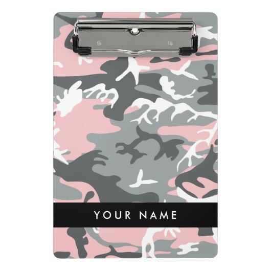 Pink und Gray Camouflage Ihr Name personalisieren Mini Klemmbrett (Vorderseite)