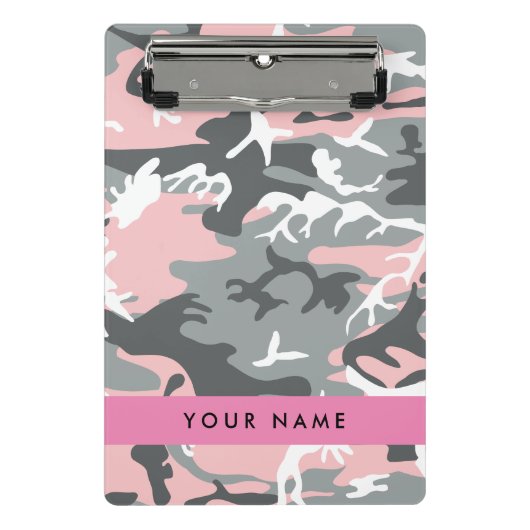 Pink und Gray Camouflage Ihr Name personalisieren Mini Klemmbrett (Vorderseite)