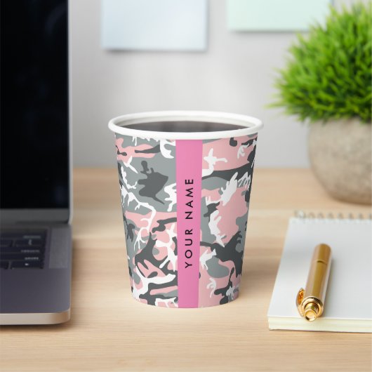 Pink und Gray Camouflage Ihr Name personalisieren Pappbecher (InSitu)