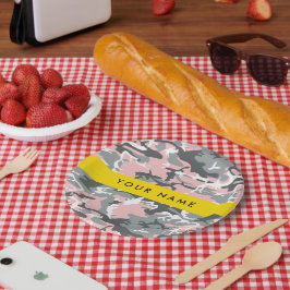 Pink und Gray Camouflage Ihr Name personalisieren Pappteller