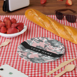 Pink und Gray Camouflage Ihr Name personalisieren Pappteller