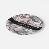 Pink und Gray Camouflage Ihr Name personalisieren Pappteller (Schrägansicht)