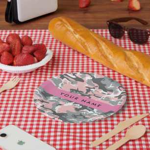Pink und Gray Camouflage Ihr Name personalisieren Pappteller