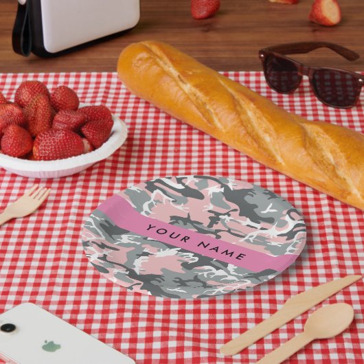 Pink und Gray Camouflage Ihr Name personalisieren Pappteller (Picknick)