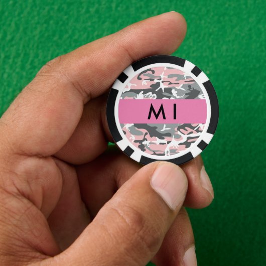 Pink und Gray Camouflage Ihr Name personalisieren Pokerchips (Hand)