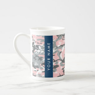 Pink und Gray Camouflage Ihr Name personalisieren Porzellantasse