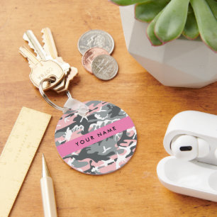 Pink und Gray Camouflage Ihr Name personalisieren Schlüsselanhänger