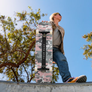 Pink und Gray Camouflage Ihr Name personalisieren Skateboard