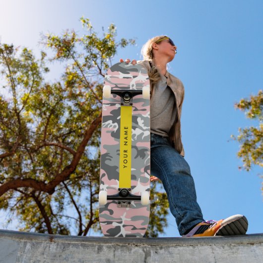 Pink und Gray Camouflage Ihr Name personalisieren Skateboard (Außenbereich 1)