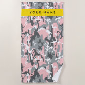 Pink und Gray Camouflage Ihr Name personalisieren Strandtuch (Vorderseite)
