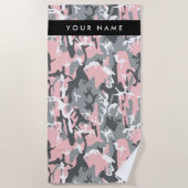 Pink und Gray Camouflage Ihr Name personalisieren Strandtuch (Vorderseite)