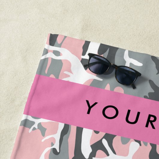 Pink und Gray Camouflage Ihr Name personalisieren Strandtuch (Beispiel)