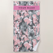 Pink und Gray Camouflage Ihr Name personalisieren Strandtuch (Vorderseite)