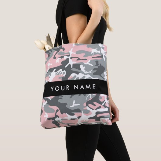 Pink und Gray Camouflage Ihr Name personalisieren Tasche (Von Nahem)