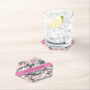Pink und Gray Camouflage Ihr Name personalisieren Untersetzer
