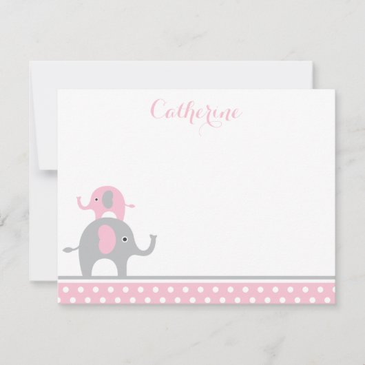 Pink und Gray Elefant Danke Karte (Vorderseite)