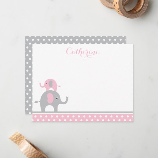 Pink und Gray Elefant Danke Karte (Vorderseite/Rückseite Beispiel)