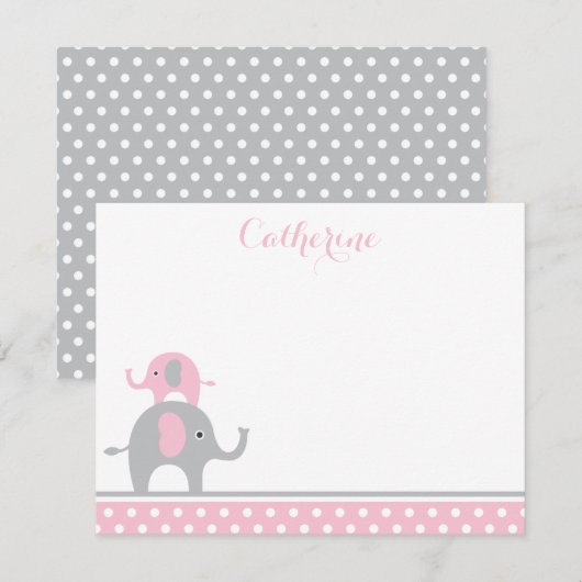 Pink und Gray Elefant Danke Karte (Vorne/Hinten)