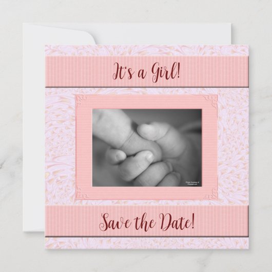 Pink und Gray Girl Babydusche Save The Date (Vorderseite)
