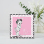 Pink und Gray Girl Dusche Einladung (Stehend Vorderseite)