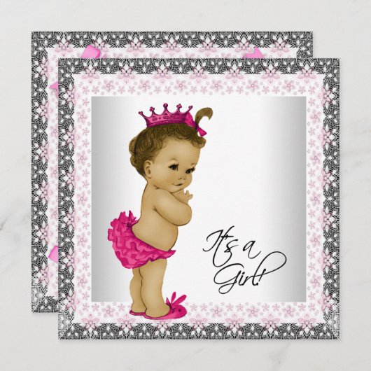 Pink und Gray Girl Dusche Einladung (Vorne/Hinten)