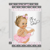 Pink und Gray Girl Dusche Einladung (Vorne/Hinten)