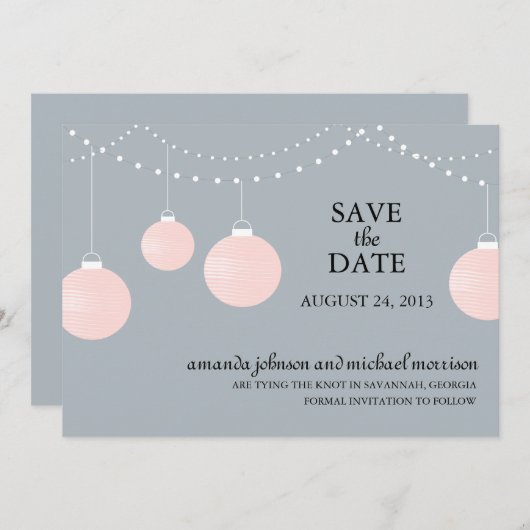 Pink und Gray Paper Lantern Hochzeit speichern Sie Save The Date (Vorne/Hinten)