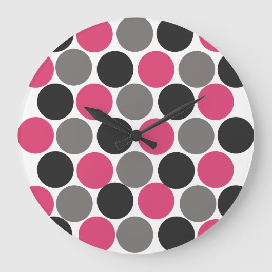 Pink und Gray Polika Dot Große Wanduhr (Vorderseite)