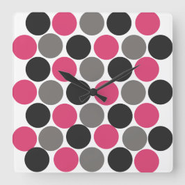 Pink und Gray Polika Dot Quadratische Wanduhr