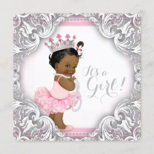 Pink und Gray Tutu Ethnic Girl Baby Dusche Einladung