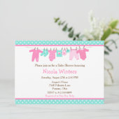 Pink und Green Baby Line Baby Dusche Einladung (Stehend Vorderseite)