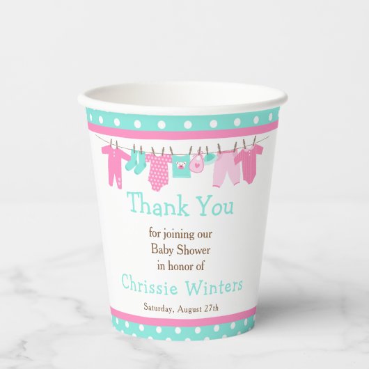 Pink und Green Baby Line Baby Dusche Pappbecher (Vorderseite)