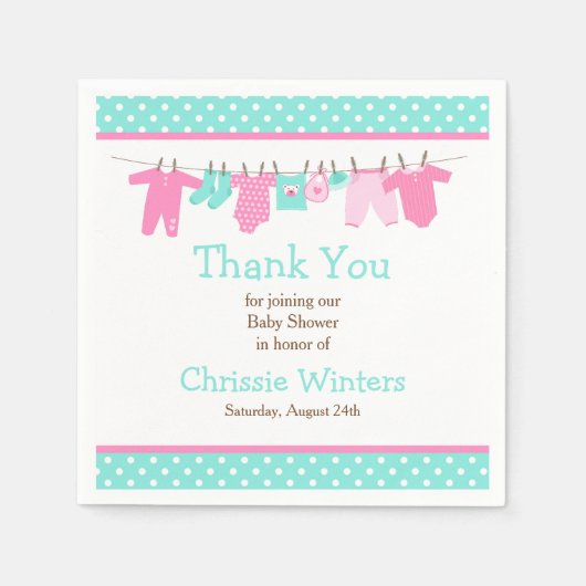 Pink und Green Baby Line Baby Dusche Serviette (Vorderseite)