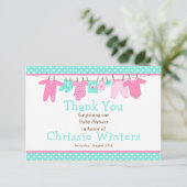 Pink und Green Baby Line Kinderduschplakette Dankeskarte (Stehend Vorderseite)