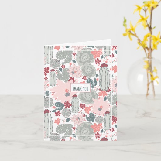Pink und Green Cactus Pattern Danke Karte (Gelbe Blume)