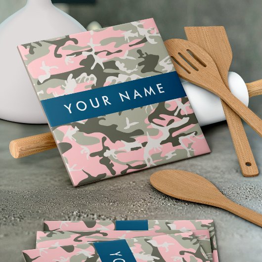 Pink und Green Camouflage Ihr Name Persönlich gest Fliese