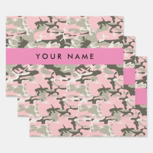 Pink und Green Camouflage Ihr Name Persönlich gest Geschenkpapier Set