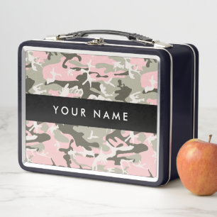 Pink und Green Camouflage Ihr Name Persönlich gest Metall Brotdose