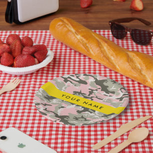 Pink und Green Camouflage Ihr Name Persönlich gest Pappteller