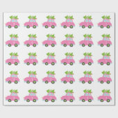 Pink und Green Car Weihnachtswrapping Paper Geschenkpapier (Flach)